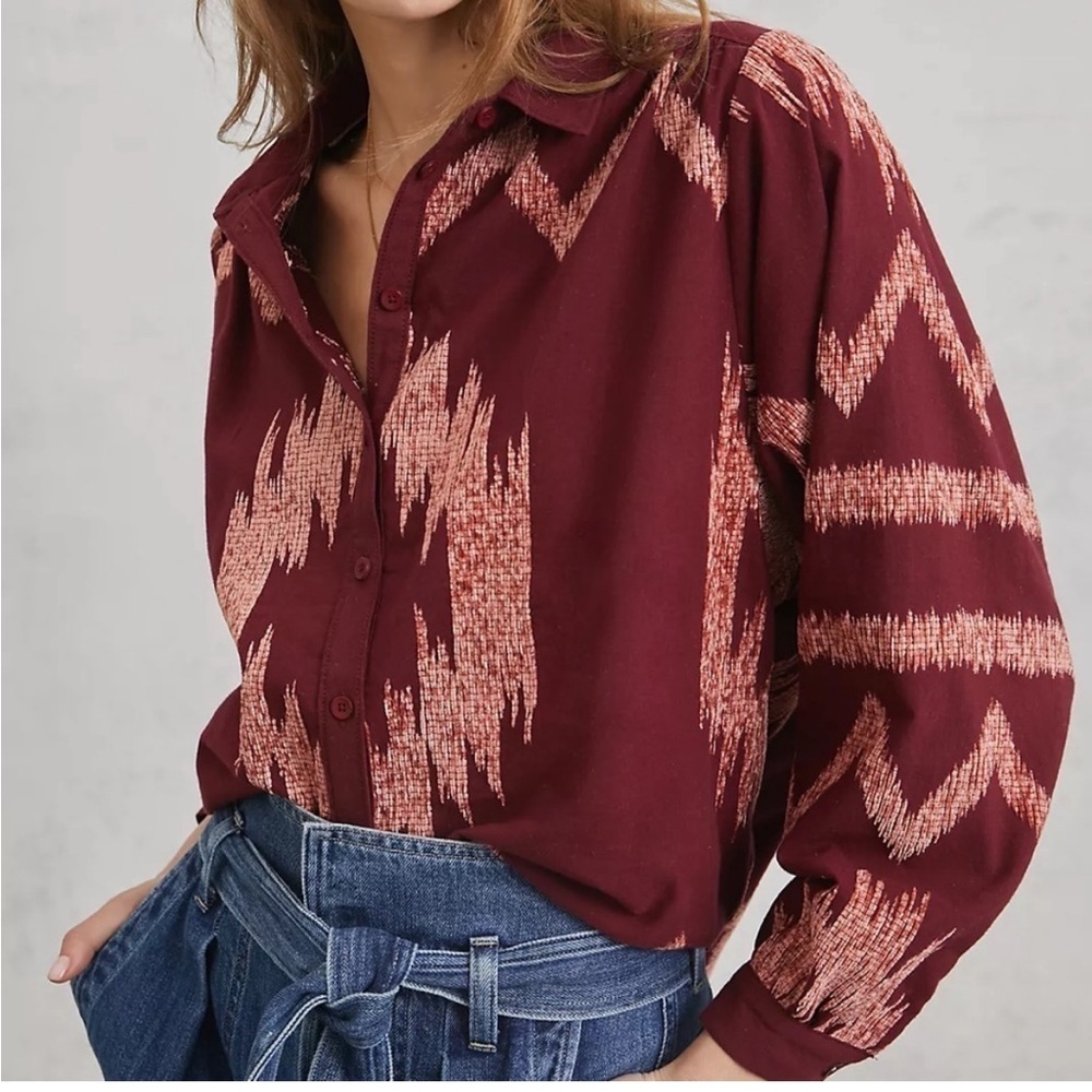 NWT Anthropologie Pilcro The Romy Relaxed Geometric Buttondown Top - Picture 1 of 11